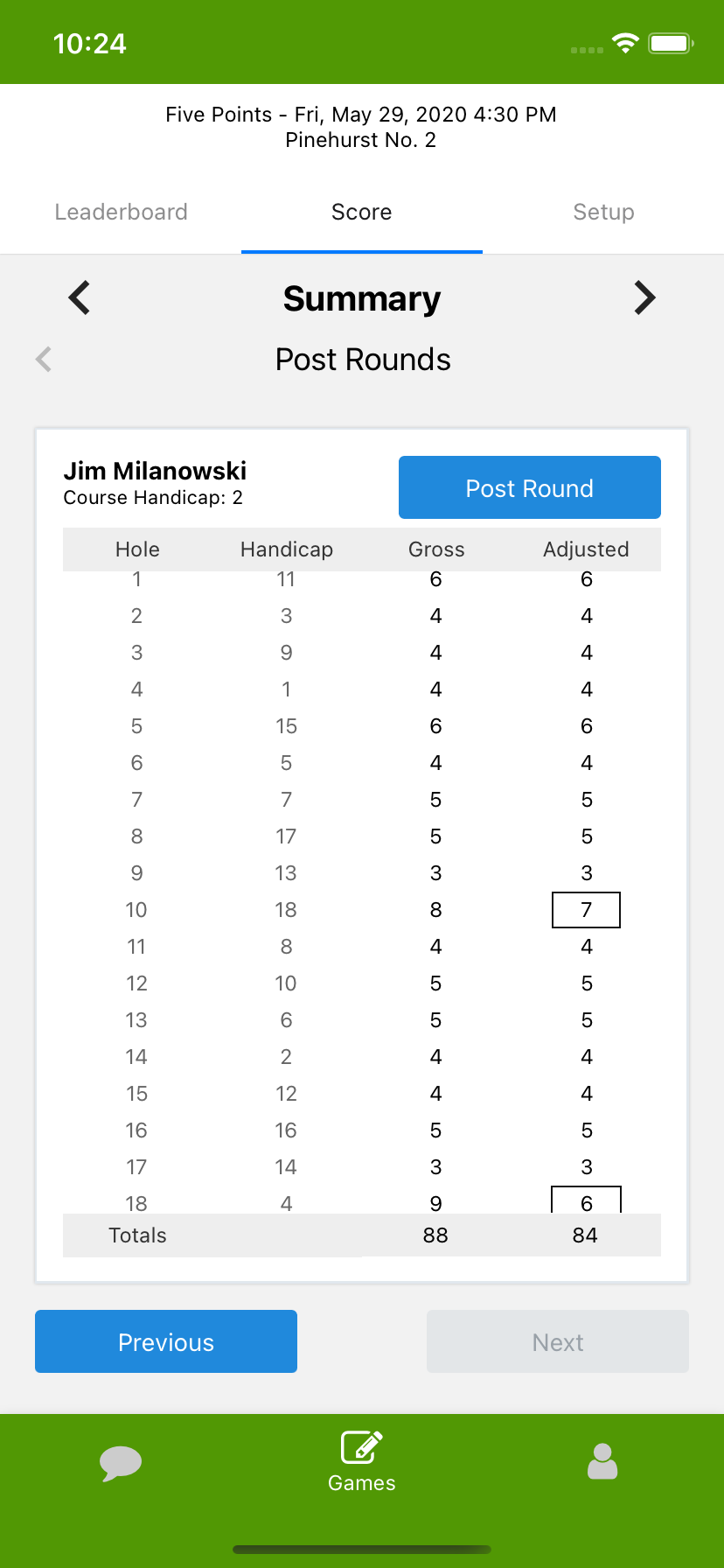 Post-round summary